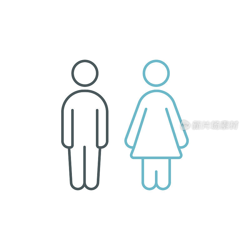 公共厕所WC双色线图标设计与可编辑的笔触。适用于信息图表，网页，移动应用程序，UI, UX和GUI设计。
